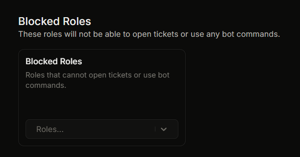 The Settings page Blocked Roles section with one role added, plus the confirmation pop-up